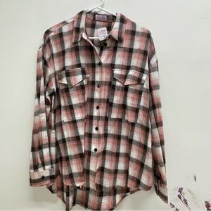 Pink Lily Plaid Button Down Shirt - Pink, Black, White